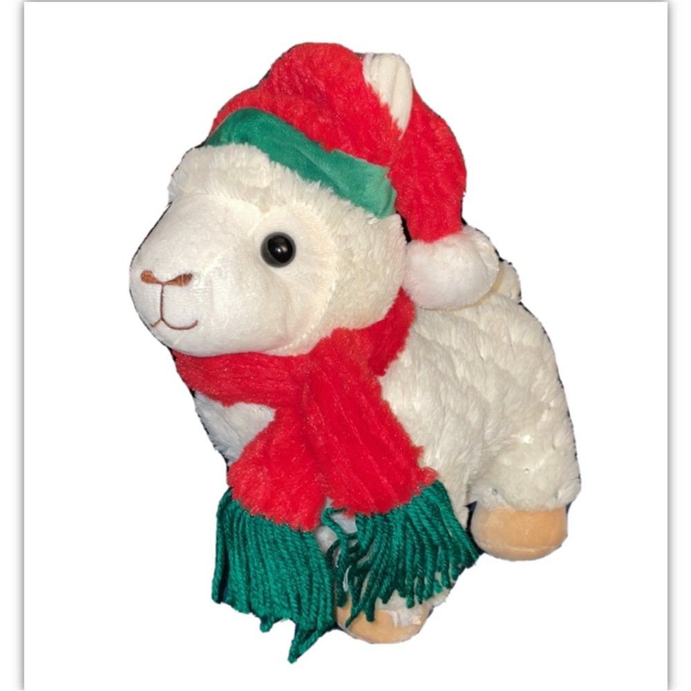 Christmas 12" Plush Animal (Lamb) White & Red with Sequins Publix